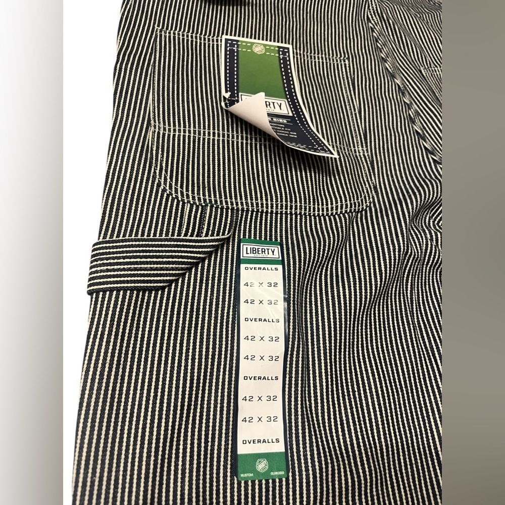 NWT Liberty Hickory Stripe Bib Overalls Dark Blue and White Striped Sz 42x32 - Picture 7 of 9